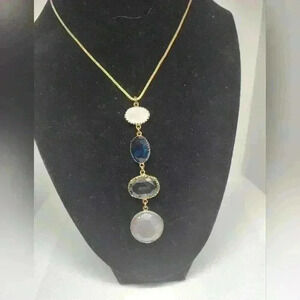 Lanyard style long necklace gold tone